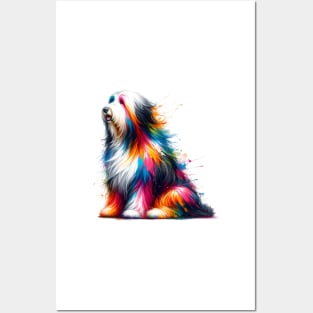 Colorful Artistic Bearded Collie in Paint Splash Style Posters and Art